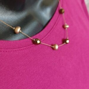 Express gold tone brown and bronze bead dainty delicate necklace
